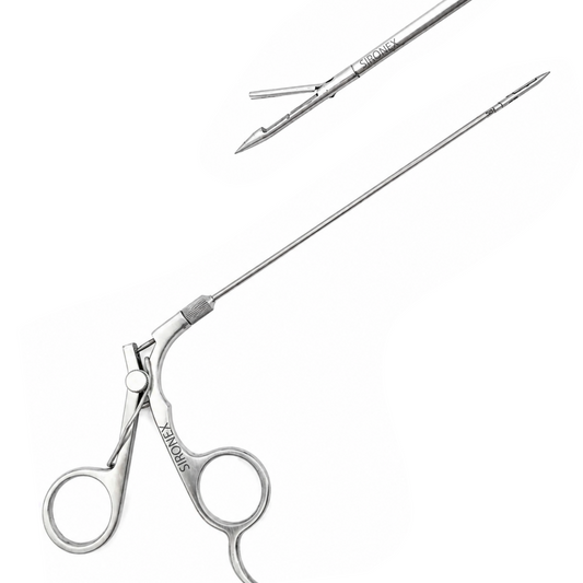 SIRONEX laparoscopic port closure suture passer needle 5mm reusable surgical instrument designed for laparoscopic trocar port-site and fascial closure. Surgical-grade stainless steel construction with precision needle design for controlled suture passage during minimally invasive surgery. Autoclavable and suitable for hospitals, surgical centers, general surgery, gynecology, and urology procedures.
