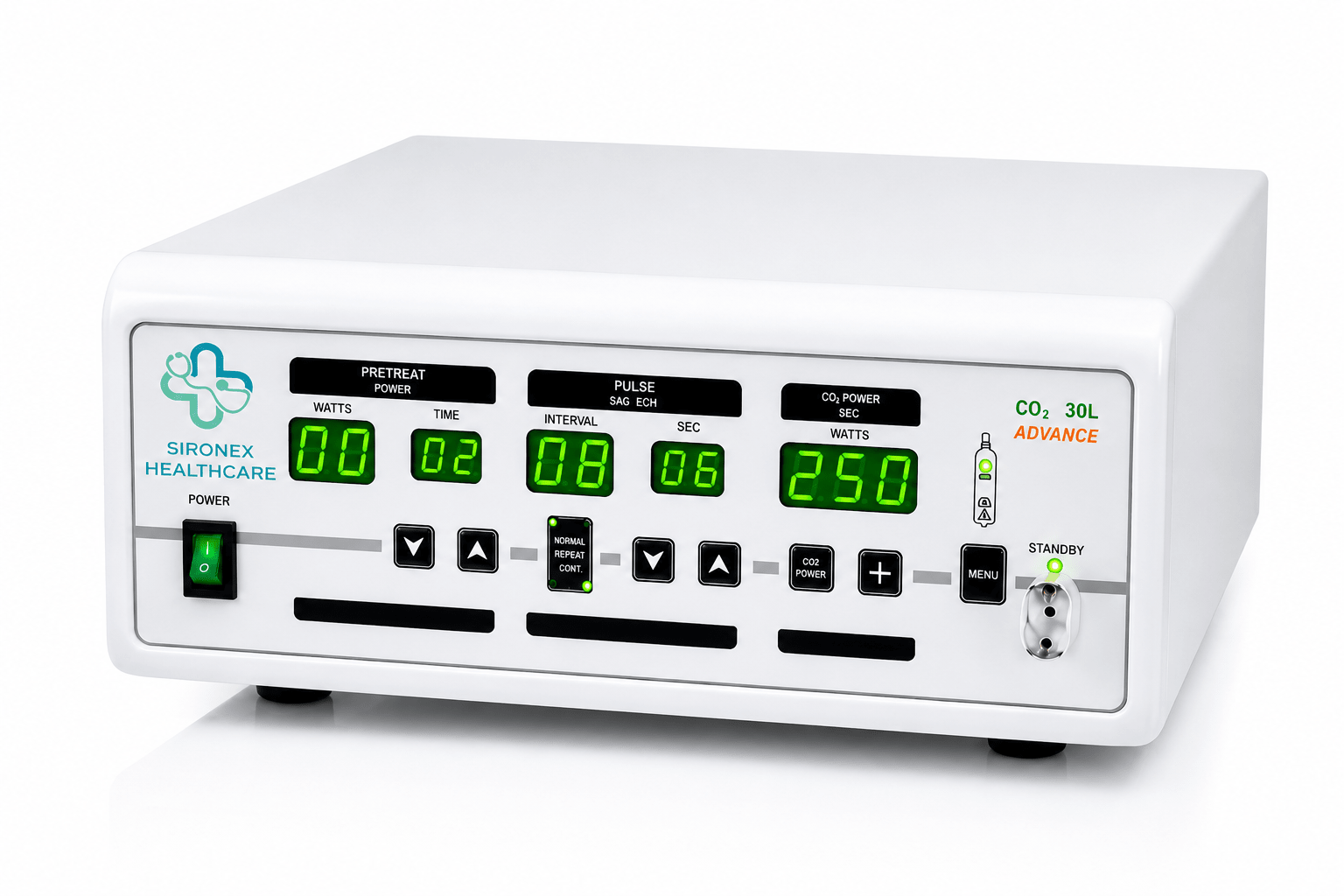 Sironex laparoscopic CO₂ insufflator machine 30 liter advanced system designed for precise gas delivery, controlled pressure regulation, and reliable pneumoperitoneum management during minimally invasive surgical procedures. Digital endoscopy equipment for hospitals, operating rooms, medical colleges, and professional laparoscopic applications.