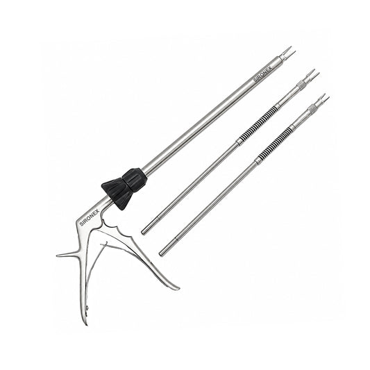 Sironex laparoscopic clip applicator 3 in 1 long jaw reusable surgical instrument compatible with LT200 LT300 and LT400 clips. Stainless steel autoclavable medical device designed for precise ligating clip application and secure vessel ligation during minimally invasive laparoscopic procedures.