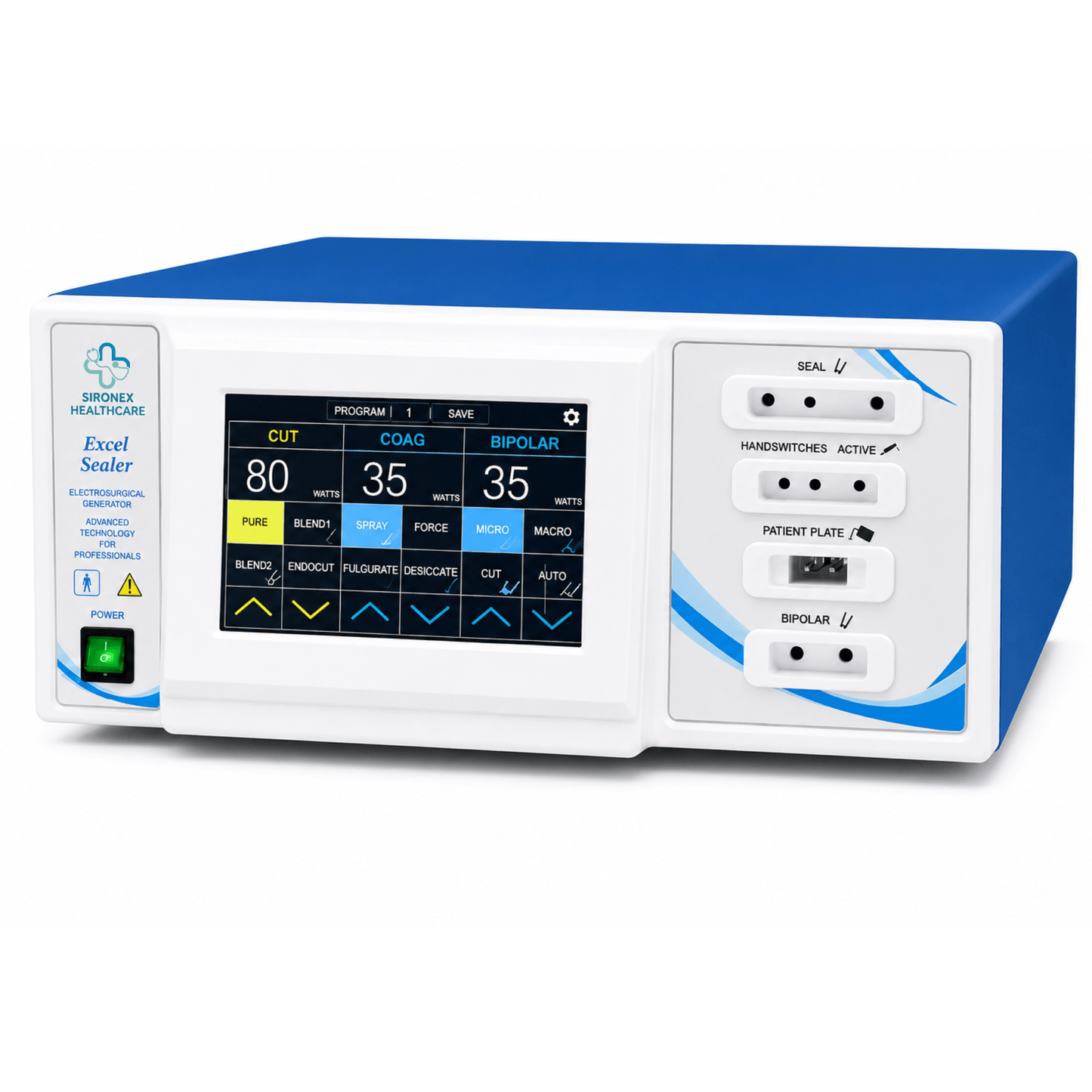 Sironex vessel sealing system 400W electrosurgical generator designed for advanced vessel sealing, tissue coagulation, and precision surgical cutting procedures. High-performance cautery machine with digital control technology for hospitals, operating rooms, surgical centers, medical colleges, and professional healthcare applications.