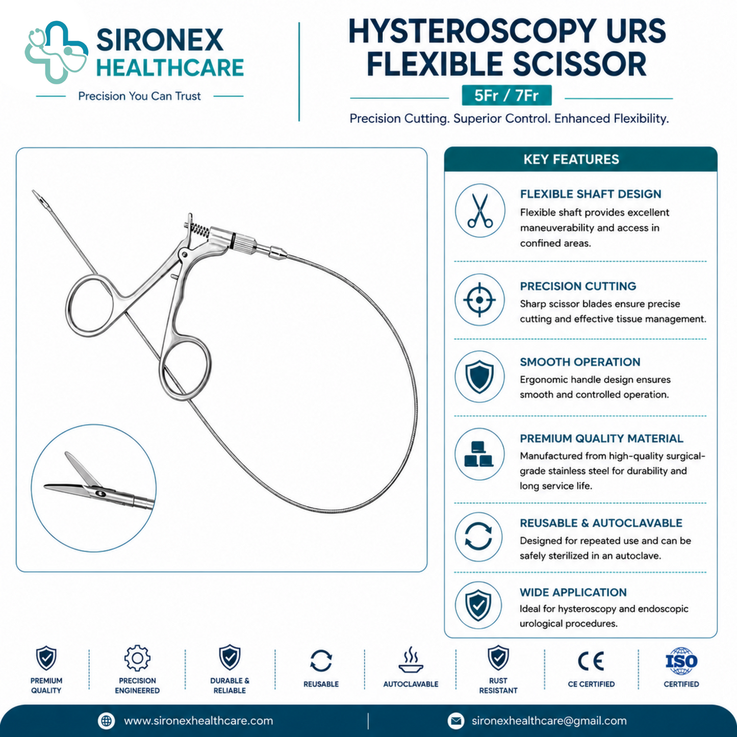 Hysteroscopy URS Flexible Scissor 5Fr & 7Fr Reusable Surgical Instrument