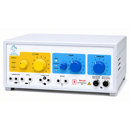 Sironex 400W analog electrosurgical unit generator designed for precision cutting, tissue coagulation, and advanced surgical procedures. High-frequency cautery machine with reliable analog controls for hospitals, operating rooms, surgical centers, medical colleges, and professional healthcare applications.
