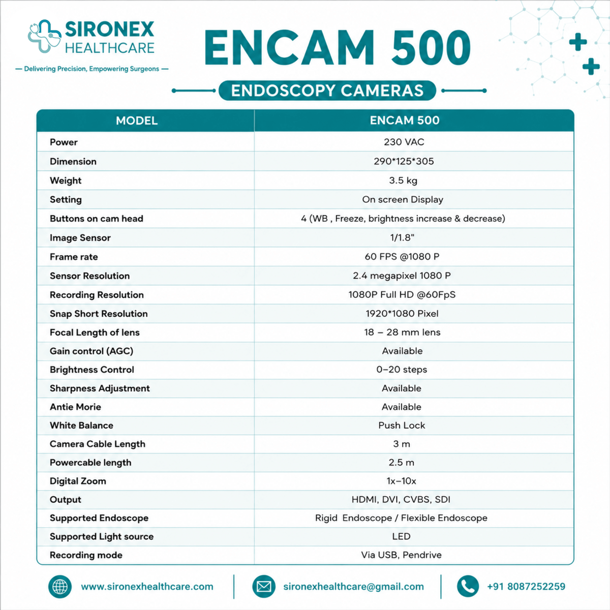 ENCAM 500 FULL HD ENDOSCOPY CAMERA SYSTEM 1080P 60 FPS