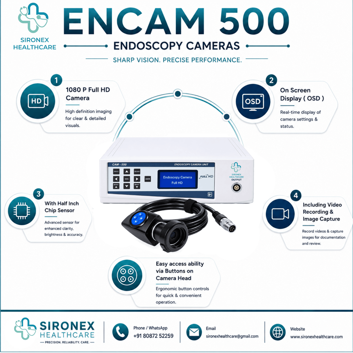 ENCAM 500 FULL HD ENDOSCOPY CAMERA SYSTEM 1080P 60 FPS