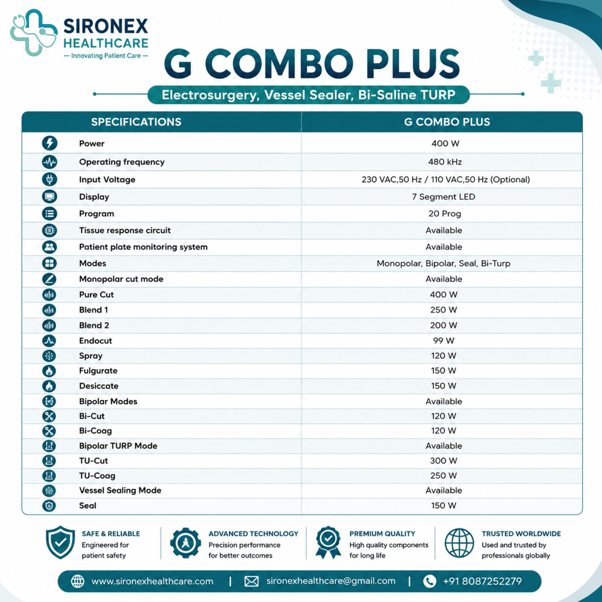 G-Combo Plus 400W Electrosurgery & Vessel Sealer Unit