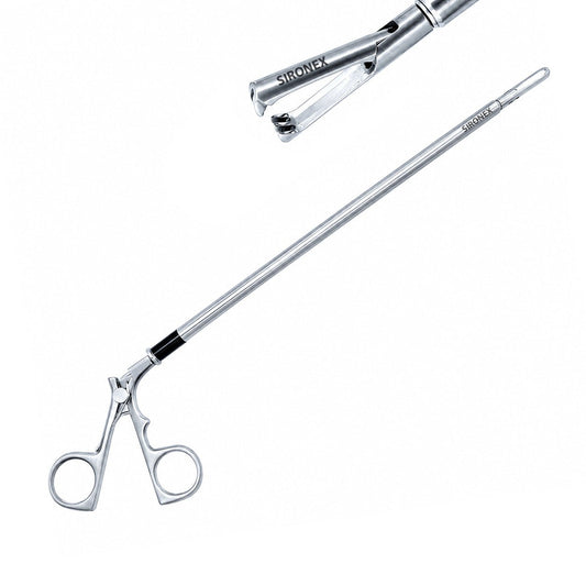 Sironex laparoscopic claw forceps 5mm reusable surgical instrument designed for secure tissue grasping, specimen retrieval, and controlled manipulation during minimally invasive procedures. Stainless steel autoclavable medical device with ergonomic handle and claw jaw design for surgeons, hospitals, medical colleges, and laparoscopic training applications.