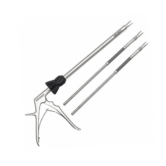 Sironex laparoscopic clip applicator 3 in 1 long jaw reusable surgical instrument compatible with LT200 LT300 and LT400 clips. Stainless steel autoclavable medical device designed for precise ligating clip application and secure vessel ligation during minimally invasive laparoscopic procedures.