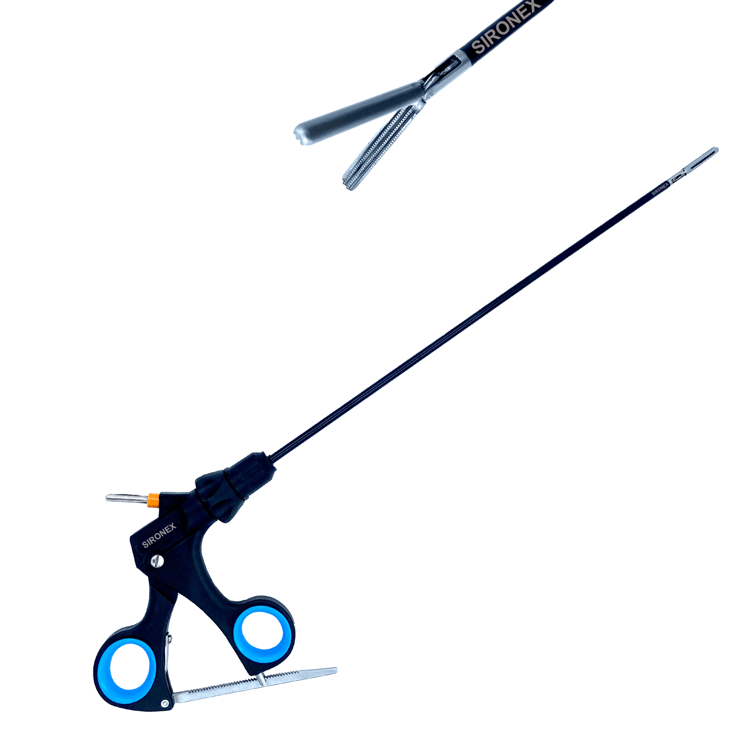 Sironex laparoscopic DeBakey grasper 5mm reusable surgical forceps designed for atraumatic tissue grasping, bowel handling, and precision manipulation during minimally invasive laparoscopic surgery. Stainless steel autoclavable medical instrument with ergonomic handle and DeBakey jaw pattern for surgeons, hospitals, medical students, and surgical training applications.