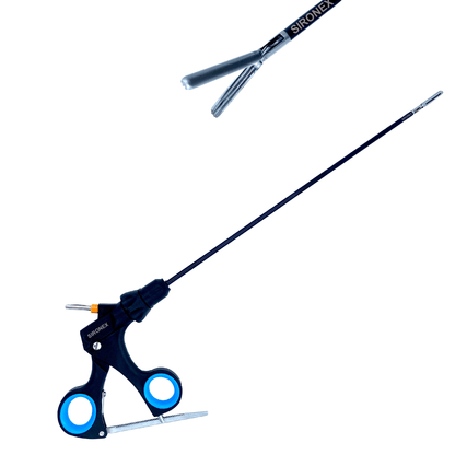 Sironex laparoscopic DeBakey grasper 5mm reusable surgical forceps designed for atraumatic tissue grasping, bowel handling, and precision manipulation during minimally invasive laparoscopic surgery. Stainless steel autoclavable medical instrument with ergonomic handle and DeBakey jaw pattern for surgeons, hospitals, medical students, and surgical training applications.