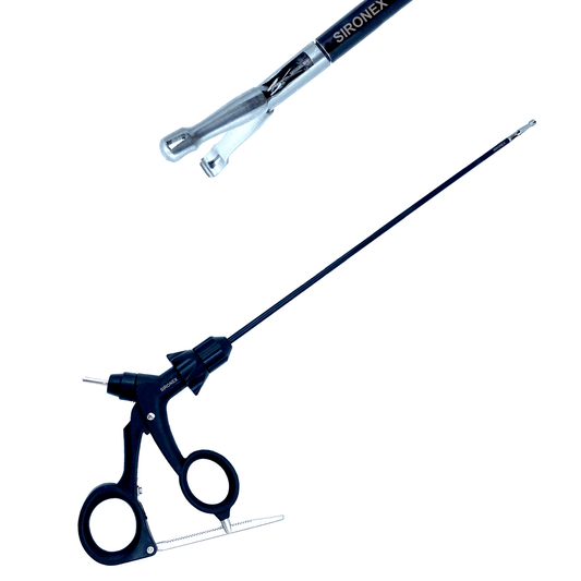 Sironex laparoscopic Babcock grasper 5mm reusable Storz compatible forceps designed for atraumatic tissue grasping, controlled manipulation, and gentle handling during minimally invasive laparoscopic procedures. Stainless steel autoclavable surgical instrument with ergonomic handle and Babcock jaw design for surgeons, hospitals, medical colleges, and surgical training applications.