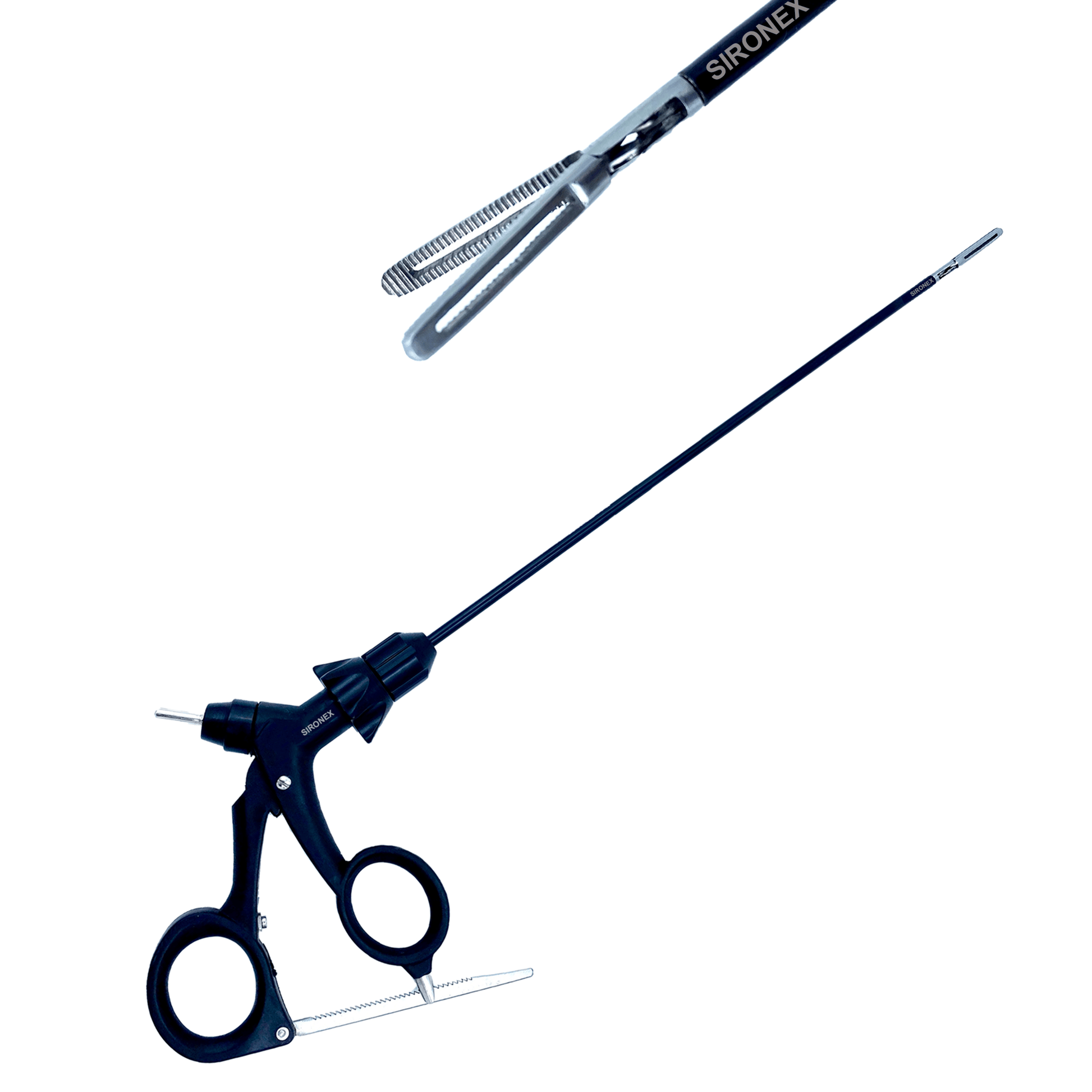 Sironex laparoscopic bowel grasper 5mm reusable surgical forceps designed for atraumatic tissue grasping, controlled bowel handling, and smooth manipulation during minimally invasive laparoscopic procedures. Stainless steel autoclavable medical instrument with ergonomic handle and precision jaw design for surgeons, hospitals, medical colleges, and surgical training applications.