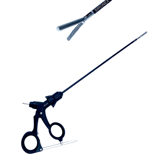 Sironex laparoscopic DeBakey grasper 5mm reusable Storz compatible forceps designed for atraumatic tissue grasping, controlled manipulation, and precision handling during minimally invasive laparoscopic procedures. Stainless steel autoclavable surgical instrument with ergonomic handle and DeBakey jaw design for surgeons, hospitals, medical colleges, and surgical training applications.