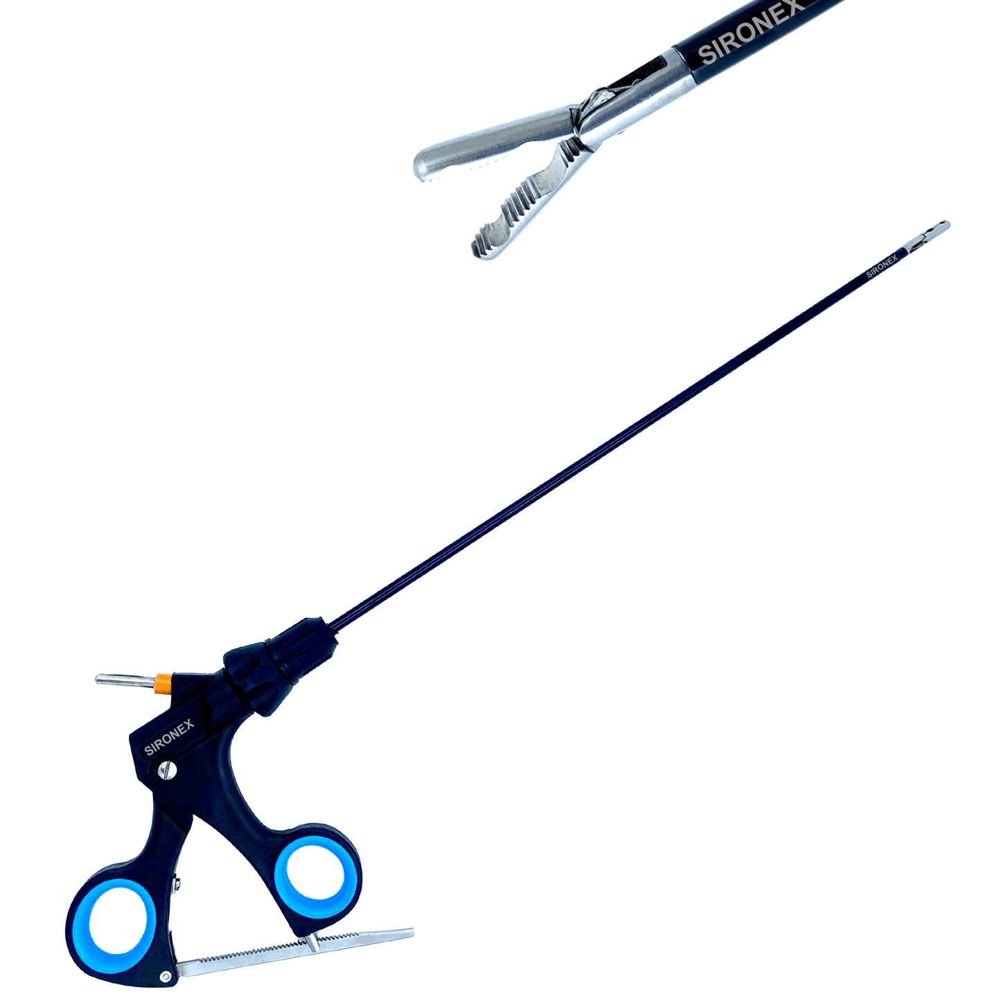 Sironex laparoscopic Maxi Fundus grasper forceps 5mm reusable surgical instrument designed for atraumatic tissue grasping, controlled manipulation, and secure handling during minimally invasive laparoscopic procedures. Stainless steel autoclavable medical device with ergonomic handle and wide jaw design for surgeons, hospitals, medical students, and surgical training applications.