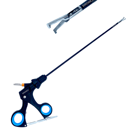 stainless steel forceps for minimally invasive procedures
angled surgical device for controlled dissection work
autoclavable medical instrument for operating room use
professional laparoscopic equipment for surgeons
advanced grasper for difficult access areas
precision surgical tool with ergonomic handling
medical forceps for secure tissue manipulation