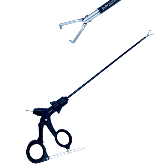 The Sironex Laparoscopic Tenaculum Grasper 5mm is a Storz-compatible reusable surgical instrument designed for firm tissue grasping and controlled manipulation during minimally invasive procedures. Its tenaculum-style jaw ensures secure holding, precision handling, and reliable laparoscopic performance.