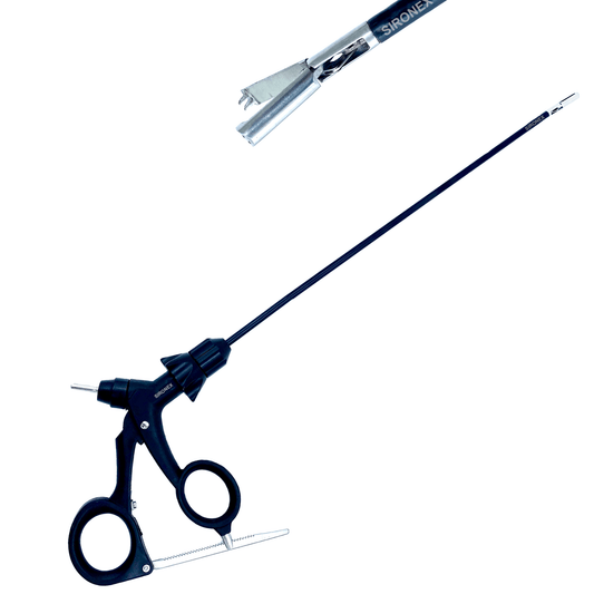 Sironex laparoscopic toothed grasper 2x3 5mm reusable Storz compatible surgical instrument designed for secure tissue grasping, controlled manipulation, and precise handling during minimally invasive laparoscopic procedures. Stainless steel autoclavable medical device with ergonomic handle and toothed jaw design for surgeons, hospitals, medical colleges, and surgical training applications.