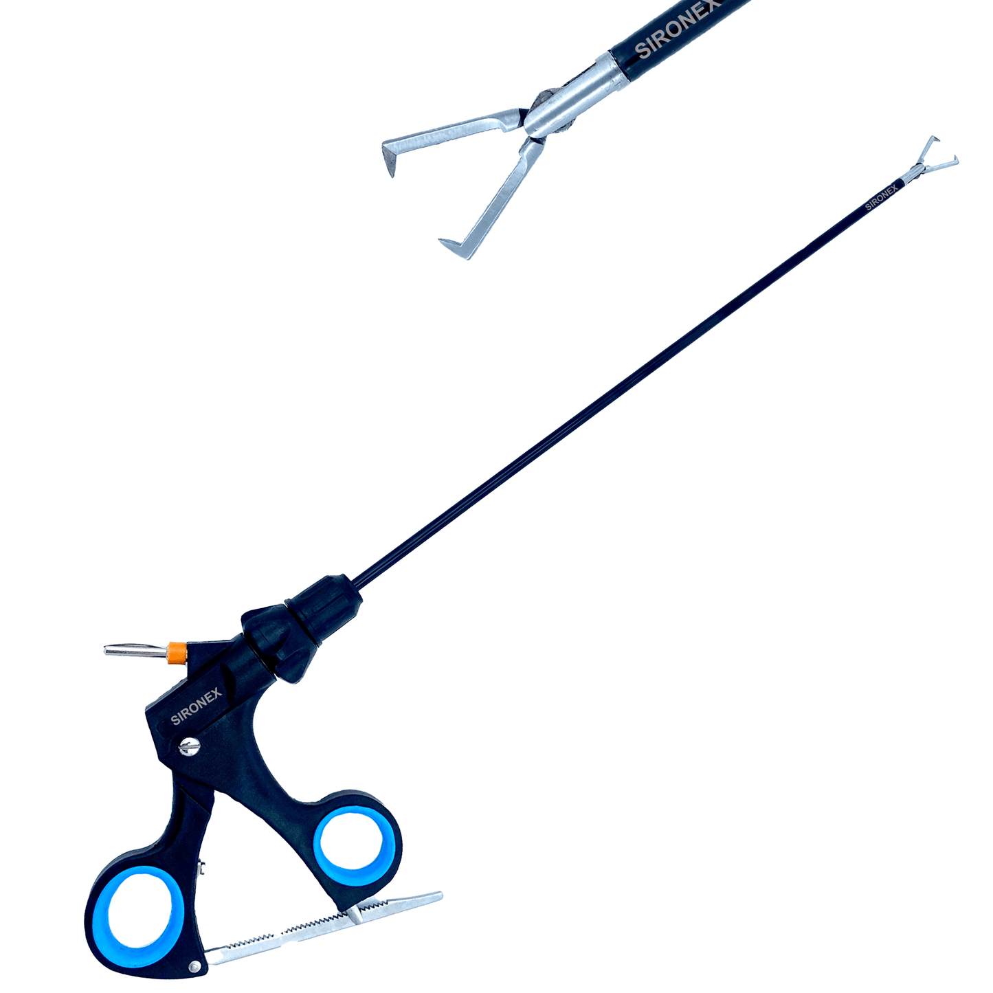 stainless steel laparoscopic device with ergonomic grip
precision instrument for minimally invasive procedures
autoclavable surgical forceps for operating room use
professional laparoscopic equipment for surgeons
advanced tool for controlled tissue handling
medical device for secure grasping applications
high accuracy surgical forceps for clinical use