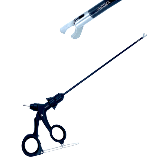 Sironex laparoscopic hook scissor 5mm reusable surgical forceps designed for precise tissue cutting, controlled dissection, and smooth handling during minimally invasive laparoscopic procedures. Stainless steel autoclavable medical instrument with ergonomic grip and hook-style blade for surgeons, hospitals, medical colleges, and surgical training applications.