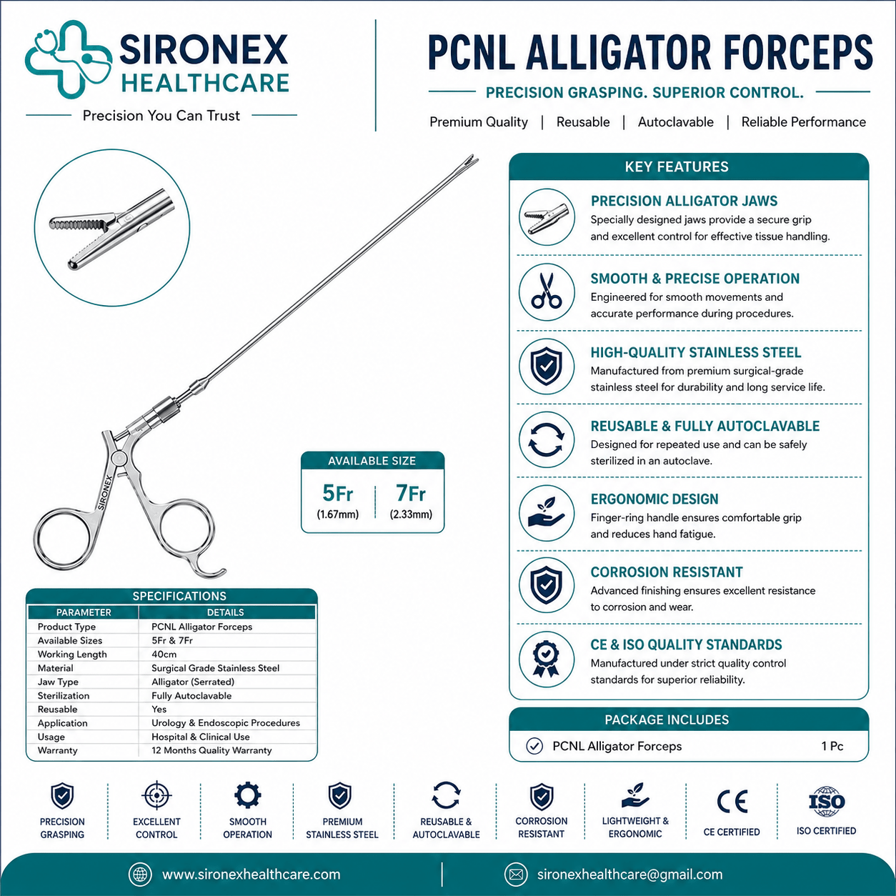 PCNL Alligator Forceps Stone Retrieval Urology Instrument