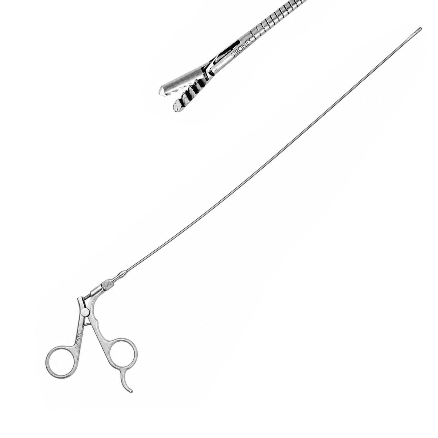 Sironex PCNL alligator forceps reusable urology surgical instrument designed for kidney stone retrieval, nephroscopy, foreign body extraction, and precise tissue grasping during percutaneous nephrolithotomy and endourology procedures. Surgical-grade stainless steel autoclavable forceps for hospitals, urology clinics, medical colleges, and surgical training centers.