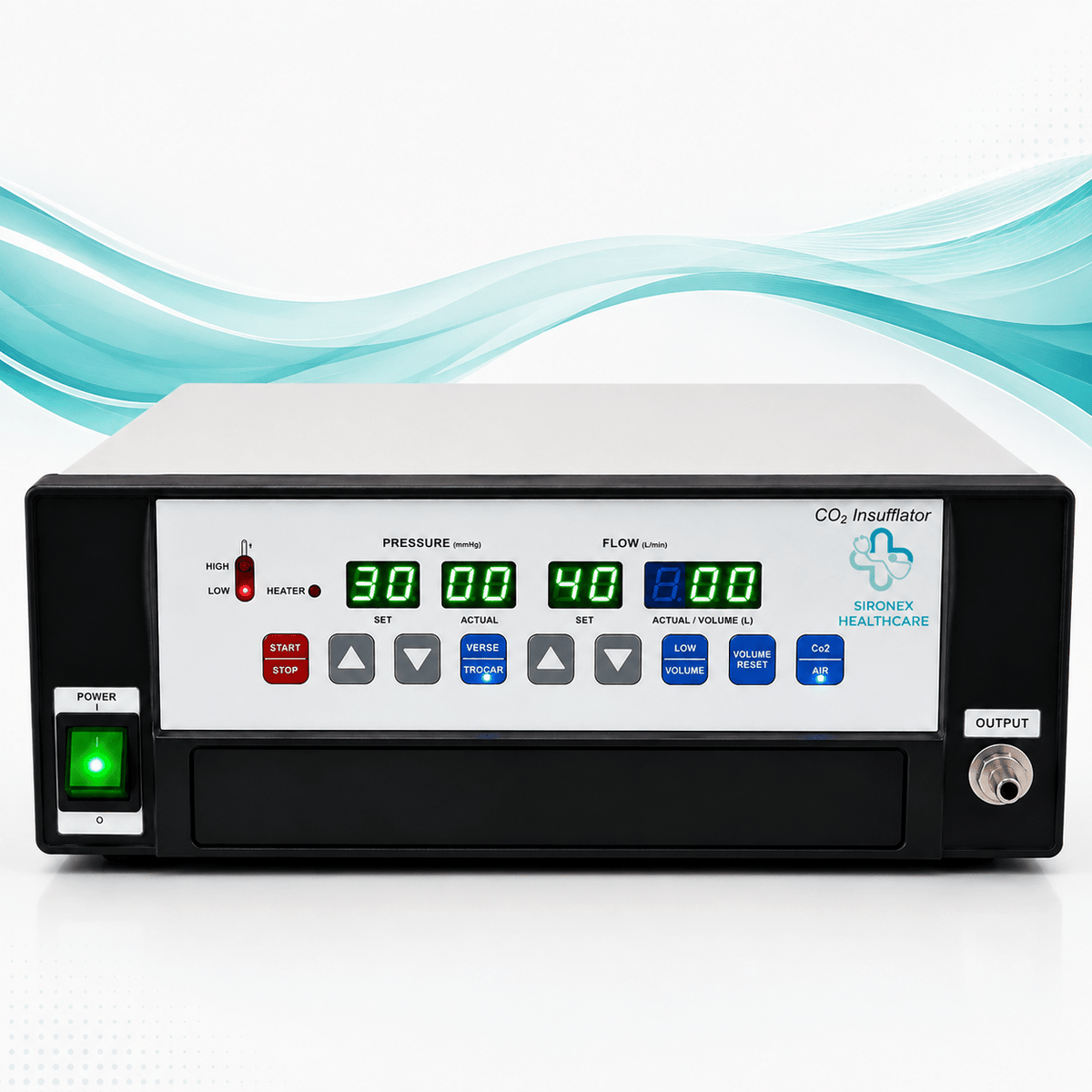 Main Product Image
SIRONEX SIB 40 L 40 LPM CO2 Insufflator for Laparoscopic Surgery
Front Product Image
SIRONEX SIB 40 L CO2 Insufflator with LED Display and Touch Keypad
Control Panel
SIRONEX SIB 40 L CO2 Insufflator Pressure and Flow Control Panel
Technical Specification Image
SIRONEX SIB 40 L 40 LPM CO2 Insufflator Technical Specifications
Display Image
SIRONEX SIB 40 L CO2 Insufflator Seven Segment LED Display
Laparoscopy Application Image
SIRONEX SIB 40 L CO2 Insufflation System for Laparoscopic Proced