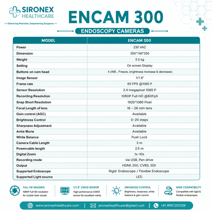 SIRONEX ENCAM 300 1080P Full HD Endoscopy Camera System | 60 FPS
