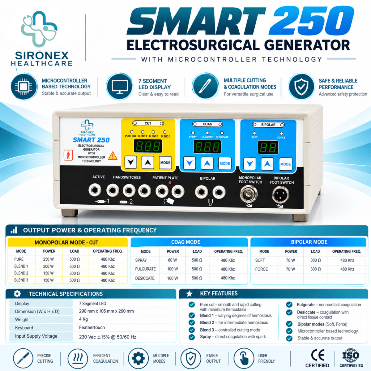 SMART-250 250W Digital Electrosurgical Unit Cautery Machine