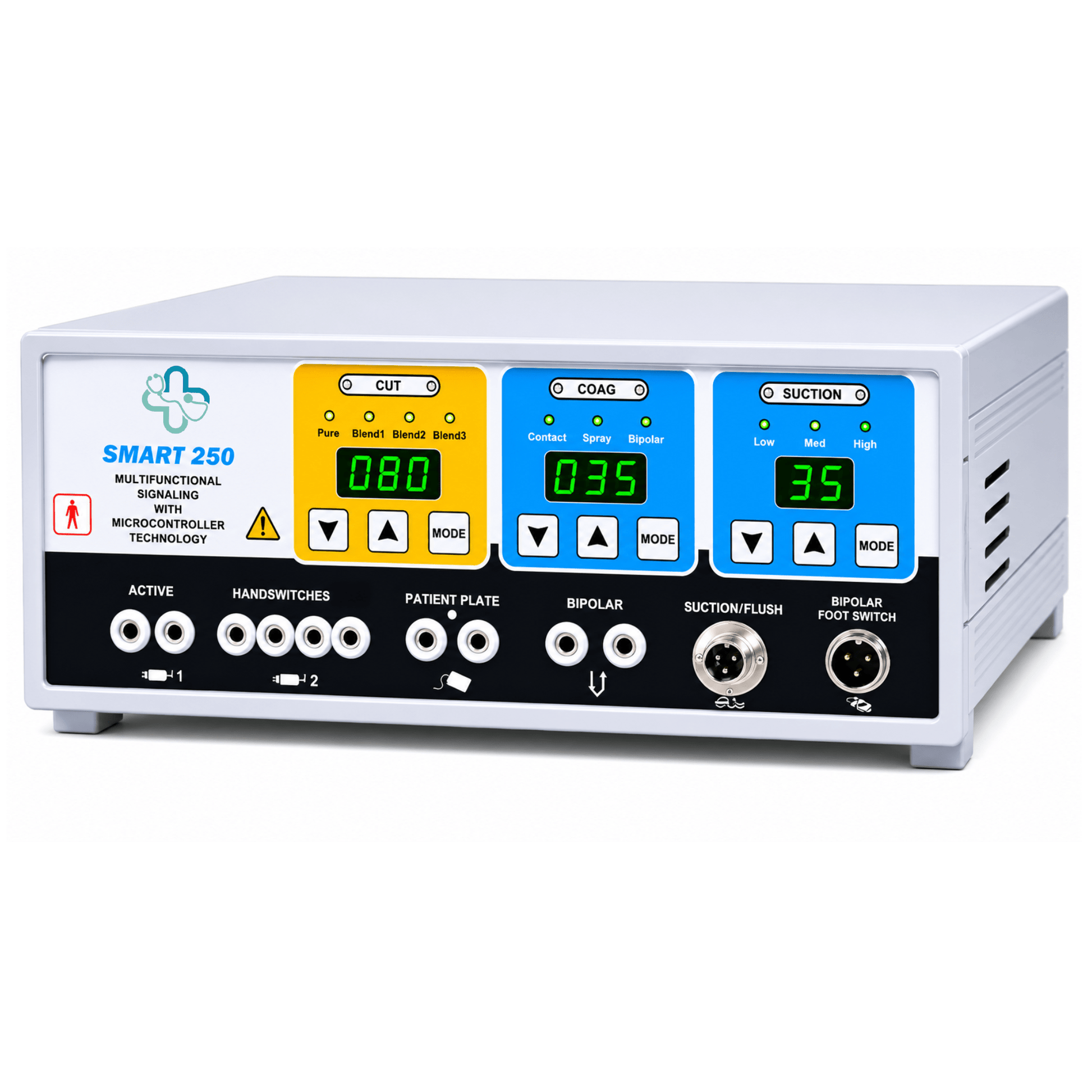The Sironex SMART-250 is a compact and reliable 250W digital electrosurgical unit designed for precision cutting, coagulation, and routine surgical procedures. Featuring intelligent digital controls and stable energy delivery, it offers dependable performance for hospitals, clinics, day-care surgical centers, and operating rooms.